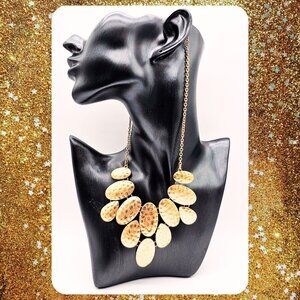 Hammered Gold Tone Statement Bib Necklace Adjustable 18–21 Inch